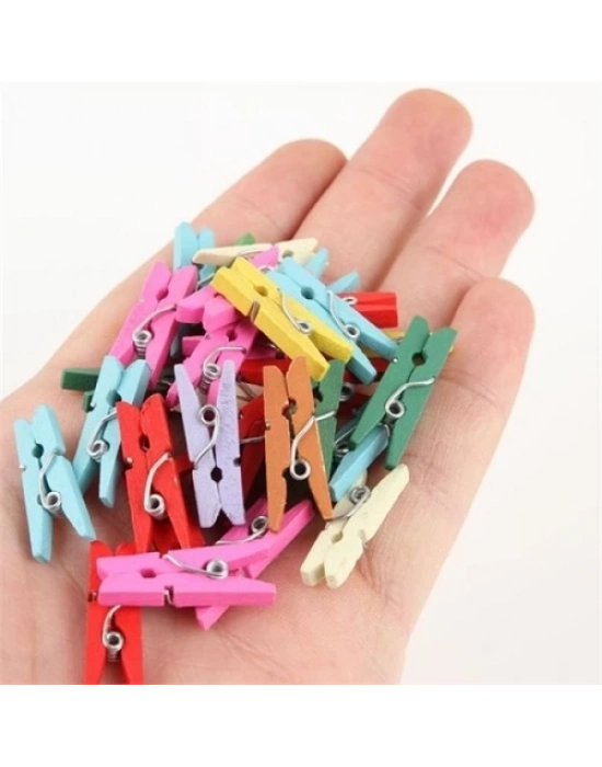 Ahşap Renkli Mini Mandal 100 Adet