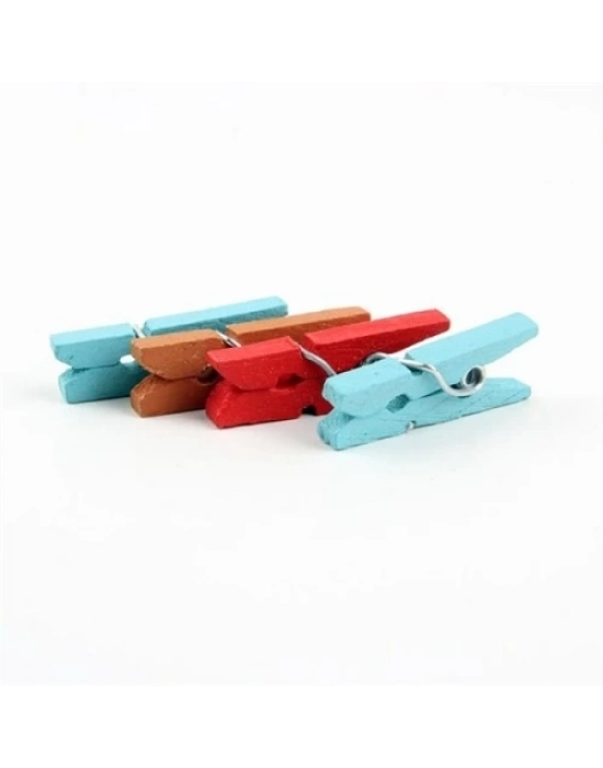 Ahşap Renkli Mini Mandal 100 Adet