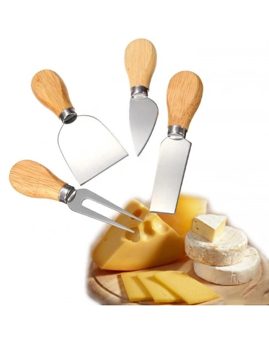 Ahşap Saplı 4 Lü Peynir Bıçağı Seti