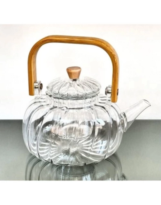 Ahşap Saplı Cam Çizgili Demlik