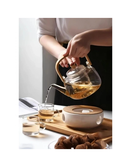 Ahşap Saplı Cam Filtreli Demlik