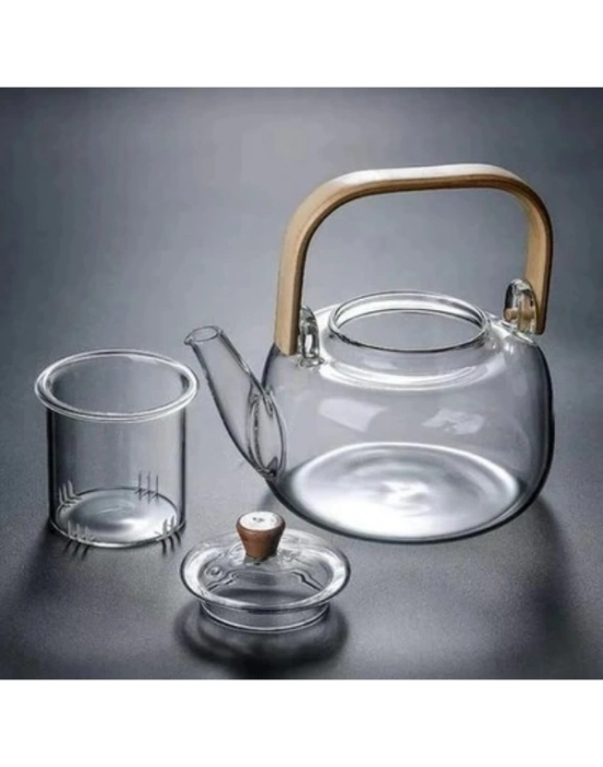 Ahşap Saplı Cam Filtreli Demlik