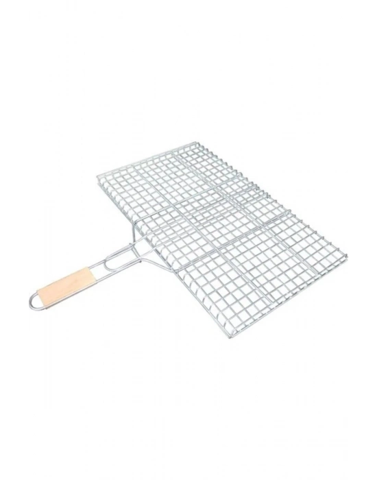 Ahşap Saplı Mangal Izgarası Galvanizli Paslanmaz Kafes Demir 25 x 40 cm