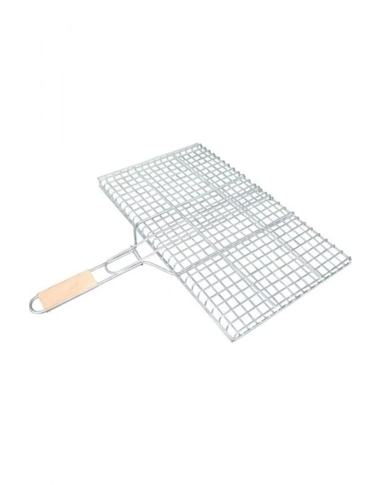 Ahşap Saplı Mangal Izgarası Galvanizli Paslanmaz Kafes Demir 32 x 42 cm