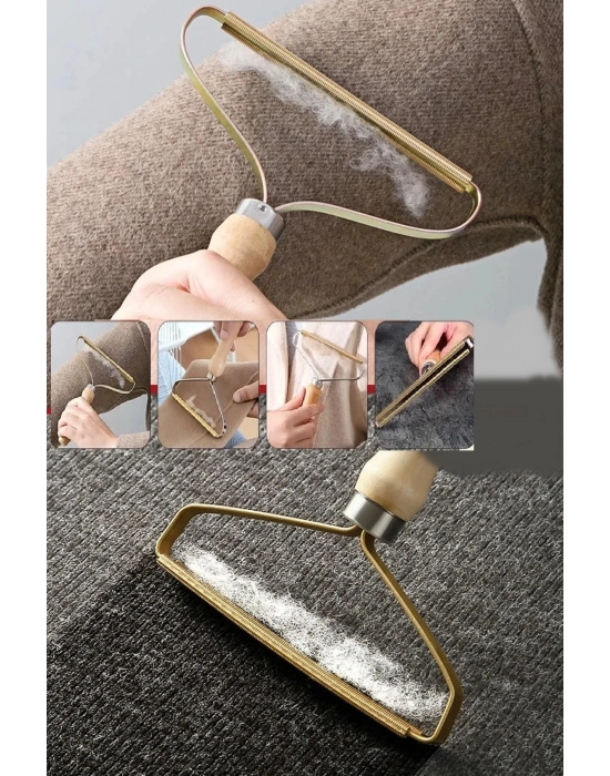 Ahşap Saplı Metal Kazak - Elbise - Halı Tüyü Temizleme Çift Taraflı Tüy Tiftik Toparlayıcı