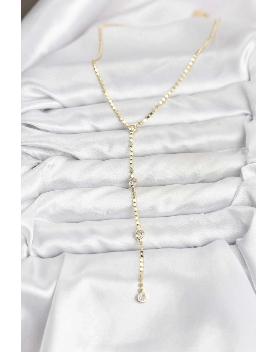 316L Çelik Gold Renk Ezme Zincir Model Y Kadın Kolye