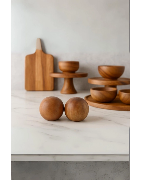 Akasya 2’li Top Tuzluk Biberlik Seti - Şık ve Doğal