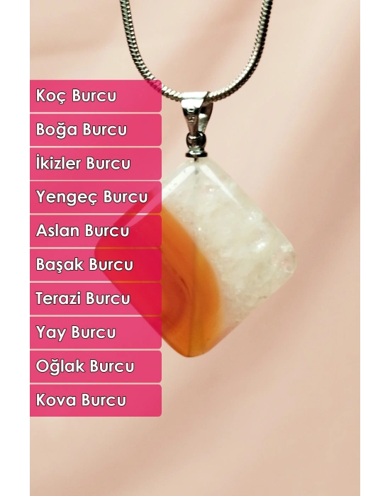 Akik Doğal Taşı Zincirli El Yapımı Kolye Uç: 3 cm Zincir: 20 cm kutulu