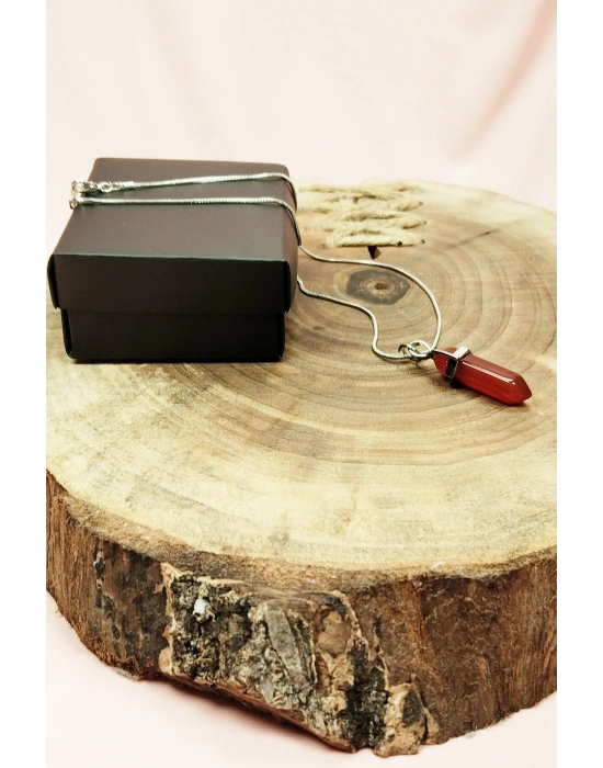 Akik Doğal Taşı Zincirli El Yapımı Tasarımlı Kolye Uç: 3,5 cm Zincir: 20 cm Kutulu