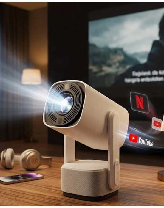 Akıllı Projeksiyon Powerbankli Taşınabilir Sinema Projektörü 4k HD Kaliteli