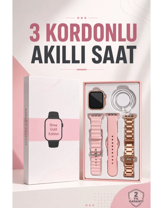 Akıllı Saat Amoled Ekran 3 Kordonlu Aksesuar Hediyeli Sesli Görüşme