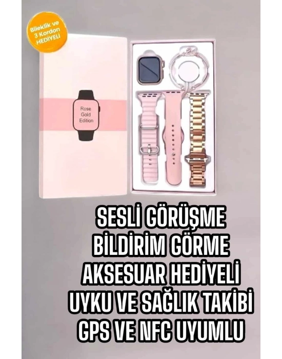 Akıllı Saat Amoled Ekran 3 Kordonlu Aksesuar Hediyeli Sesli Görüşme