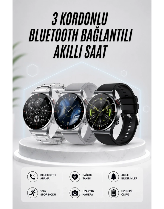 Akıllı Saat Amoled Ekran Bluetooth Bağlantılı Sesli Görüşme Nabız Ölçer