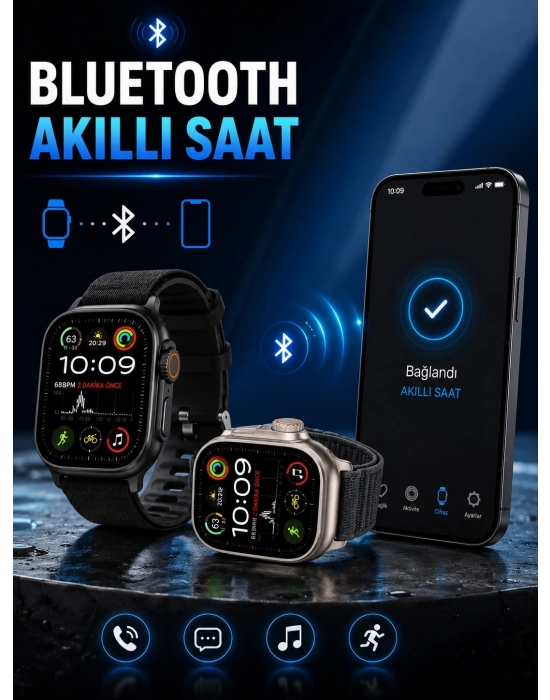 Akıllı Saat Bluetooth Bağlantılı Adımsayar Alarm ve Hatırlatıcı Çağrı Cevaplama