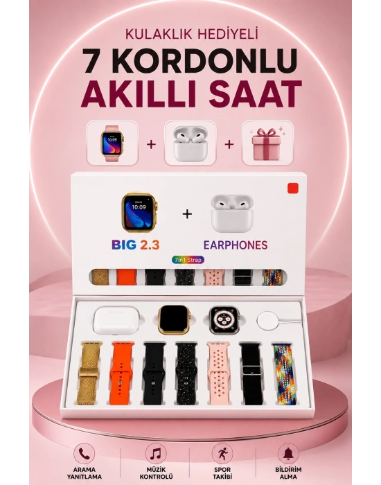 Akıllı Saat Bluetooth Kulaklık Hediyeli Bildirim Görme Sesli Görüşme Çoklu Kordon