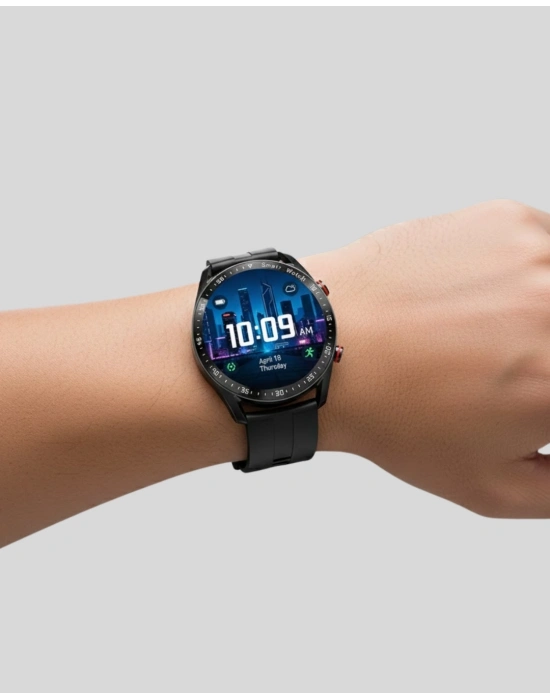 ® Akıllı Saat Titanyum Kasa Yuvarlak Ekran Alarm Uyku ve Sağlık Takibi Titreşimli