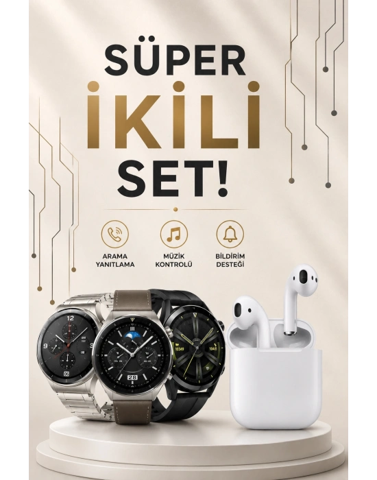 Akıllı Saat ve Kulaklık Seti Dokunmatik Ekran 5.0 Bluetooth Bağlantılı Sesli Görüşme