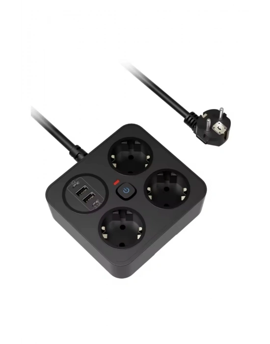 ® AKIM KORUMALI Avrupa Soket Kartı Tip-C Usb 2 m Uzatma Kablosu Emniyet Anahtarı ile