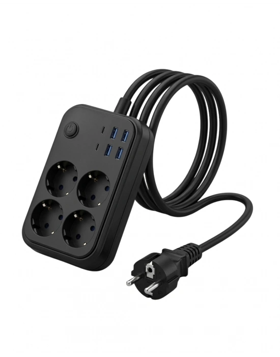 Akım Korumalı Çoklu Priz 4 USB 2 Type C 4 Priz Güvenli ve Hızlı Şarj