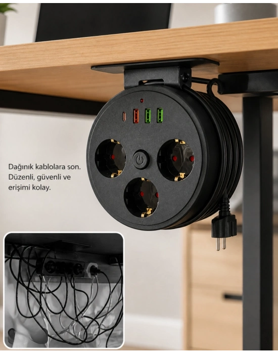 Akım Korumalı Priz USB ve Type C Girişli 3lü Priz 2 Metre Kablo Dayanıklı