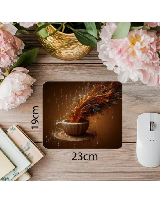 Akışkan Kod Hattı ve Kahve Damlası Mousepad - 19x23 cm 2 mm Dikdörtgen İthal Baskılı Mouse Pad