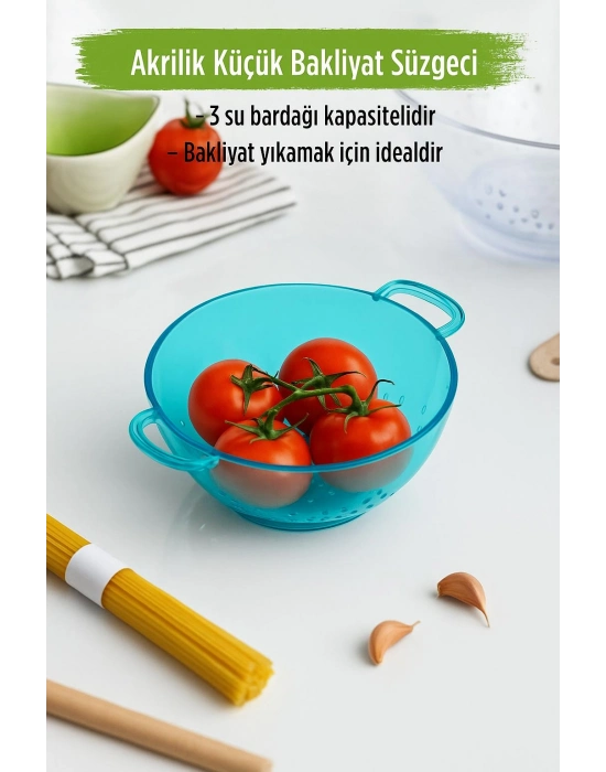 Akrilik Aquamarin Mini Pirinç Süzgeçi & Bakliyat Süzgeçi (3 SU BARDAĞI ÖLÇÜLÜ)