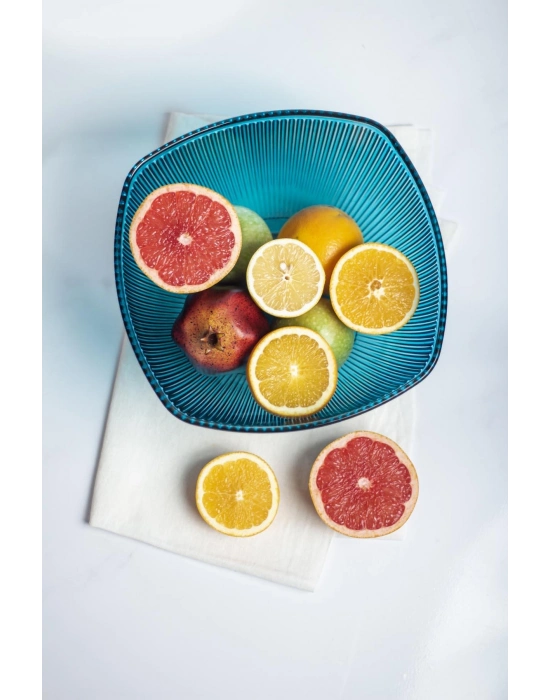 Akrilik Barok Aquamarin Büyük Kare Meyve & Salata Kasesi & Karıştırma Kabı / 3,3 Lt  (CAM DEĞİLDİR)