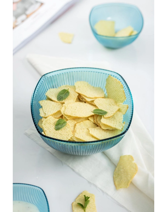 Akrilik Barok Aquamarin Orta Boy Kare Meyve & Salata Kasesi & Karıştırma Kabı / 1,5 Lt  (CAM DEĞİLDİR)