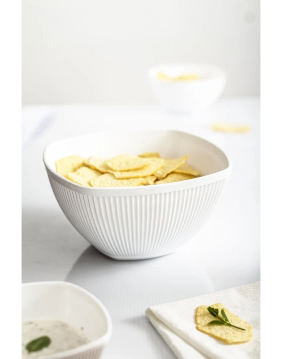 Akrilik Barok Beyaz Orta Boy Kare Meyve & Salata Kasesi & Karıştırma Kabı / 1,5 Lt  (CAM DEĞİLDİR)