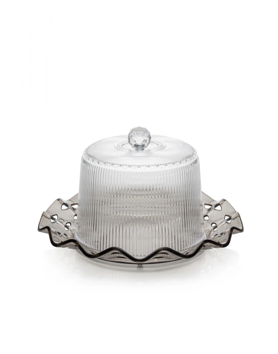 Akrilik Barok Füme Renk Kek Fanus & Kek Saklama Kabı & Şık Sunum Organizeri 26 Cm