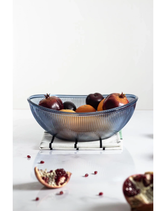 Akrilik Barok Lacivert Büyük Oval Meyve & Salata Kasesi & Karıştırma Kabı / 3,3 Lt  (CAM DEĞİLDİR)