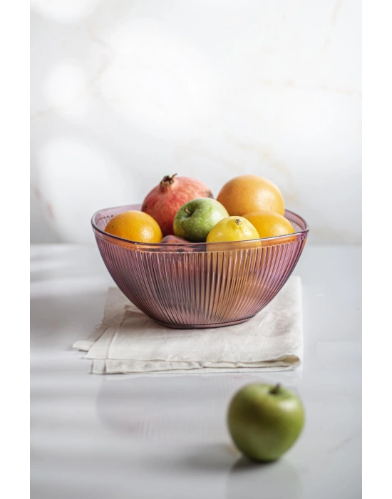 Akrilik Barok Mürdüm Büyük Kare Meyve & Salata Kasesi & Karıştırma Kabı / 3,3 Lt  (CAM DEĞİLDİR)