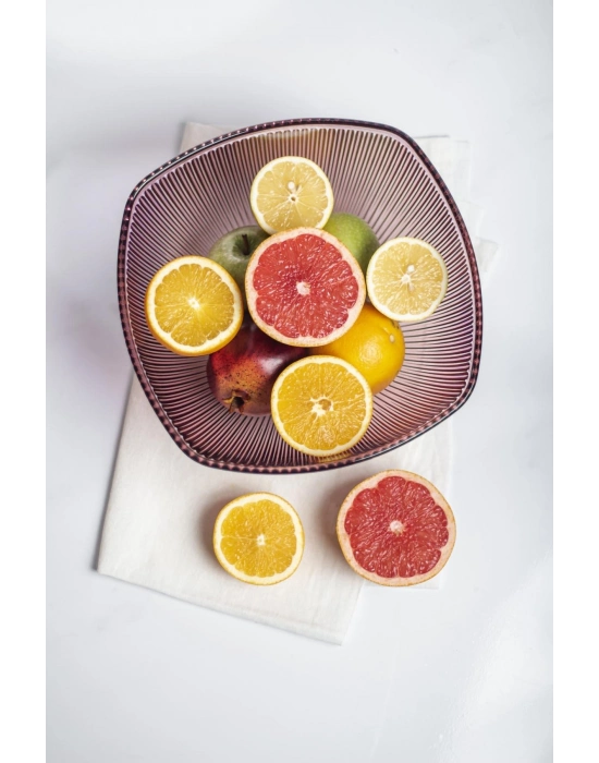 Akrilik Barok Mürdüm Büyük Kare Meyve & Salata Kasesi & Karıştırma Kabı / 3,3 Lt  (CAM DEĞİLDİR)