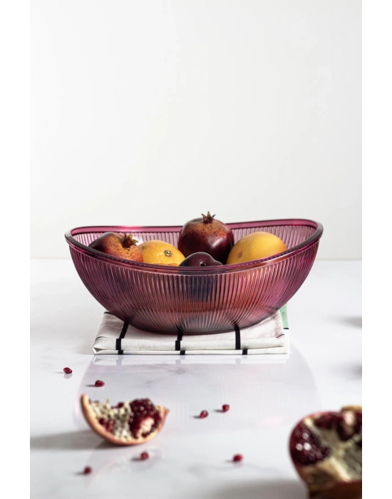 Akrilik Barok Mürdüm Büyük Oval Meyve & Salata Kasesi & Karıştırma Kabı / 3,3 Lt  (CAM DEĞİLDİR)