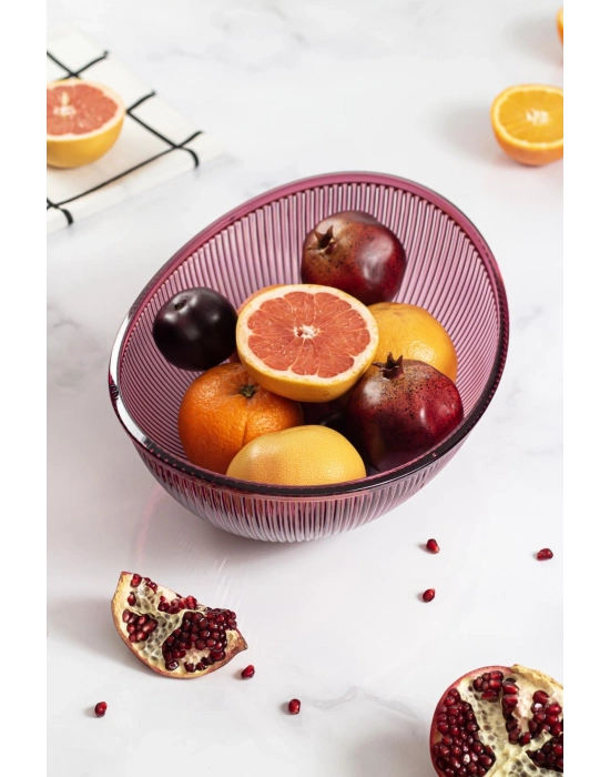 Akrilik Barok Mürdüm Büyük Oval Meyve & Salata Kasesi & Karıştırma Kabı / 3,3 Lt  (CAM DEĞİLDİR)