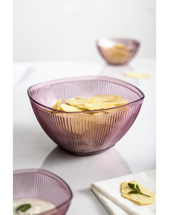 Akrilik Barok Mürdüm Orta Boy Kare Meyve & Salata Kasesi & Karıştırma Kabı / 1,5 Lt  (CAM DEĞİLDİR)