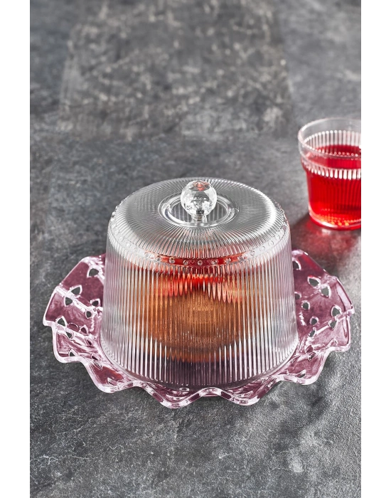 Akrilik Barok Mürdüm Renk Kek Fanus & Kek Saklama Kabı & Şık Sunum Organizeri 26 Cm