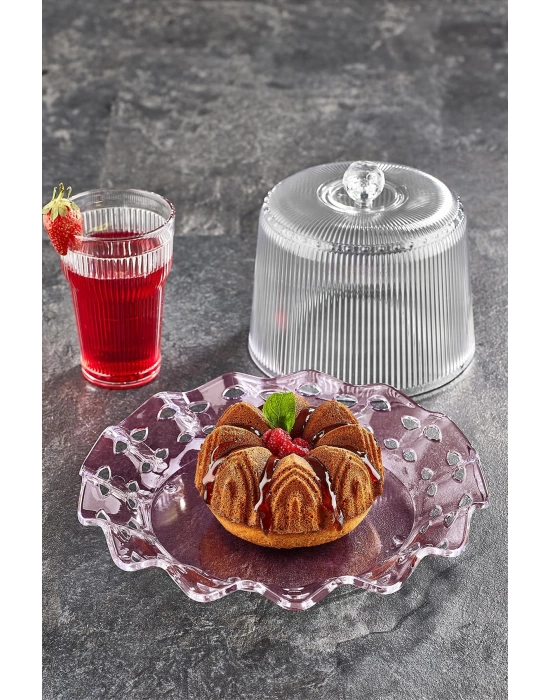 Akrilik Barok Mürdüm Renk Kek Fanus & Kek Saklama Kabı & Şık Sunum Organizeri 26 Cm