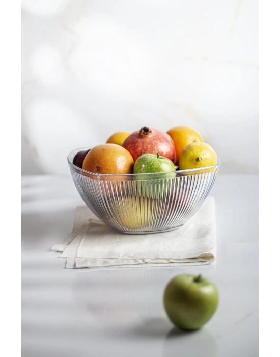 Akrilik Barok Şeffaf Büyük Kare Meyve & Salata Kasesi & Karıştırma Kabı / 3,3 Lt  (CAM DEĞİLDİR)