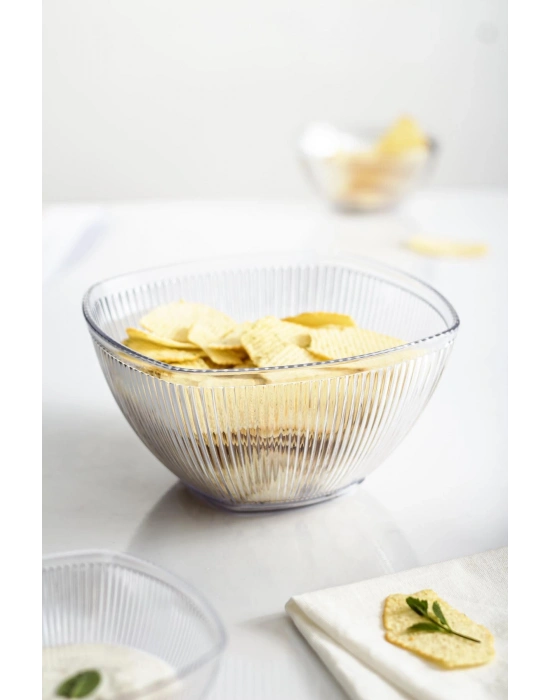 Akrilik Barok Şeffaf Orta Boy Kare Meyve & Salata Kasesi & Karıştırma Kabı / 1,5 Lt  (CAM DEĞİLDİR)