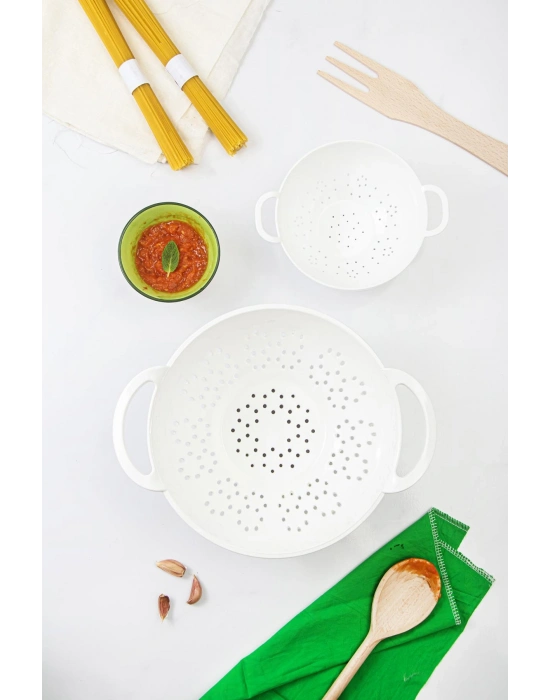 Akrilik Beyaz 2 Li Süzgeç Seti ( Makarna & Pirinç Süzgeci )