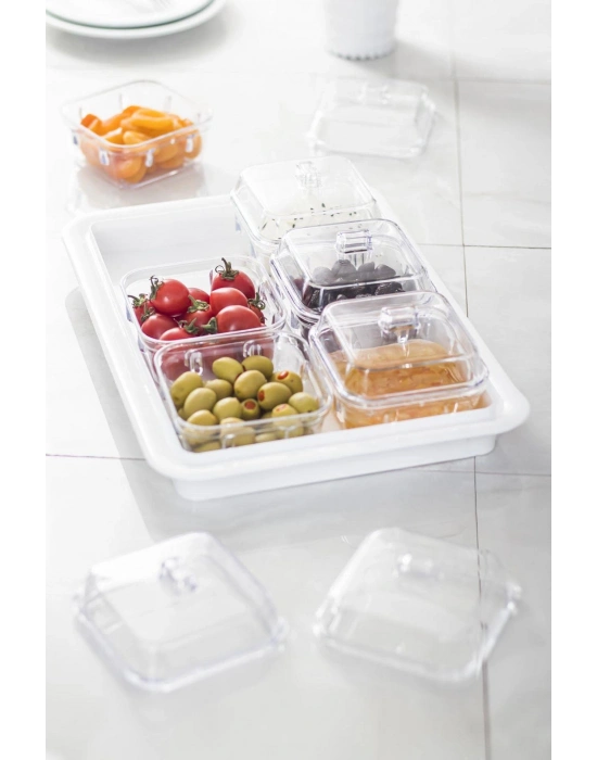 Akrilik Beyaz 6’lı Kapaklı Kahvaltılık Kahvaltı Seti & Saklama Kabı (Cam Değildir)