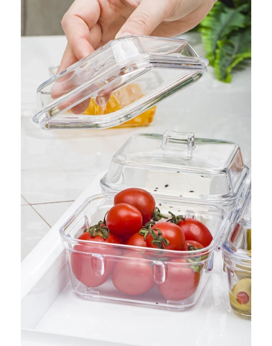 Akrilik Beyaz 6’lı Kapaklı Kahvaltılık Kahvaltı Seti & Saklama Kabı (Cam Değildir)