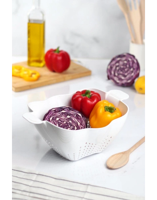 Akrilik Beyaz Makarna Süzgeçi & Sebze Meyve Süzgeçi