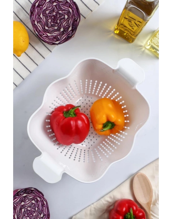 Akrilik Beyaz Makarna Süzgeçi & Sebze Meyve Süzgeçi