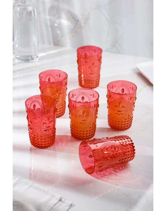 Akrilik Kırmızı 6lı Kısa Bardak & Su Meşrubat Kahve Yanı Bardağı 400 ml ( Cam Değildir )