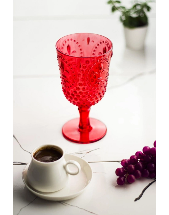 Akrilik Kırmızı Tekli Kadeh & Su Meşrubat Kahve Yanı Bardağı 450 ml ( Cam Değildir )