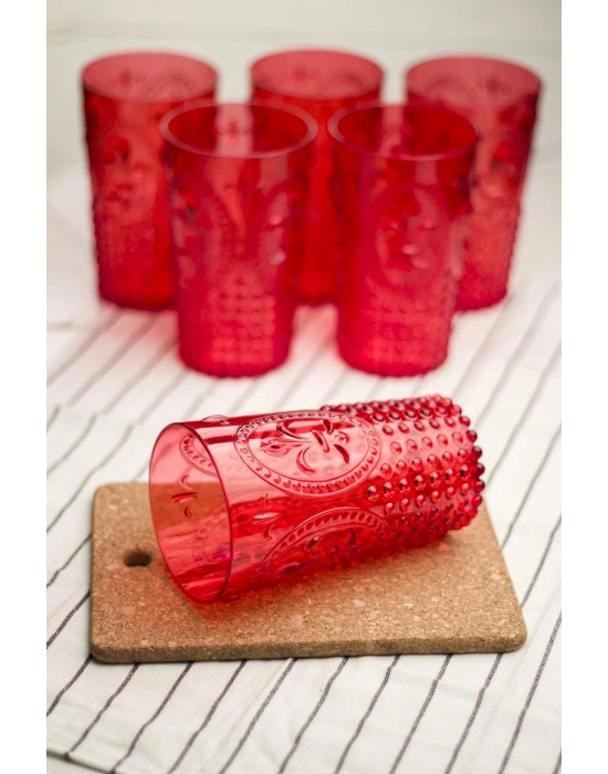 Akrilik Kırmızı Tekli Uzun Bardak & Su Meşrubat Bardağı 750 ml ( Büyük Boy & Cam Değildir )