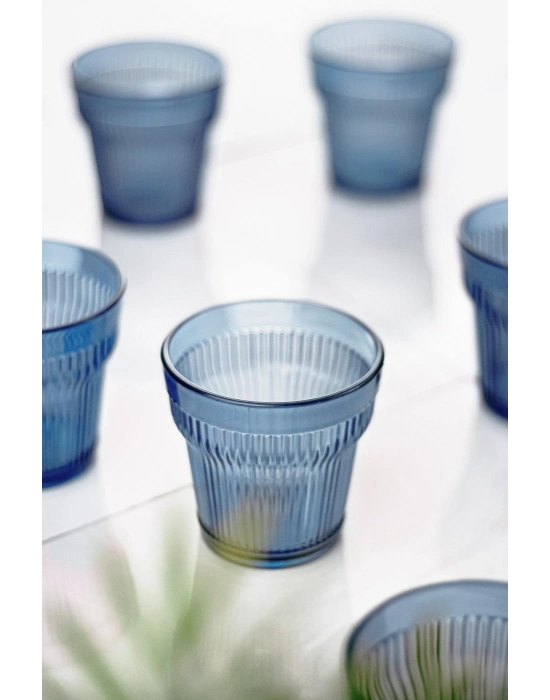 Akrilik Lacivert Tekli Kısa Bardak & Su Meşrubat Kahve Yanı Bardağı 300 ml ( Cam Değildir )