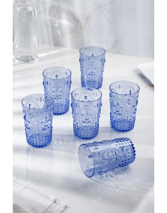 Akrilik Mavi 6lı Kısa Bardak & Su Meşrubat Kahve Yanı Bardağı 400 ml ( Cam Değildir )